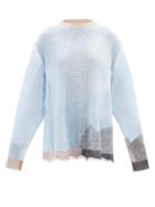 Mm6 Maison Margiela - Abstract-intarsia Lettuce-hem Sweater - Womens - Blue Multi
