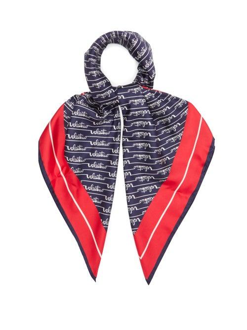 Matchesfashion.com Valentino Garavani - Signature Logo-print Silk-twill Scarf - Womens - Navy