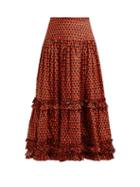 Matchesfashion.com La Doublej - Salsa Geometric Print Tiered Cotton Midi Skirt - Womens - Red Print