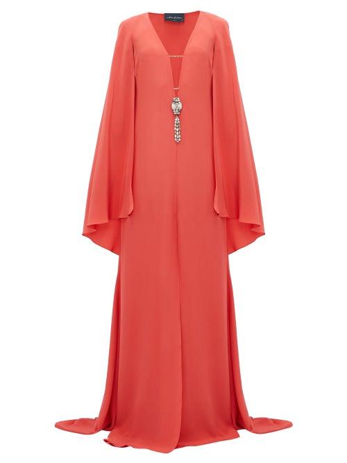 Matchesfashion.com Julie De Libran - Bluebird Cape Sleeve Silk Gown - Womens - Pink