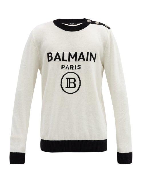 Matchesfashion.com Balmain - Logo-jacquard Wool-blend Knit Sweater - Mens - Black White