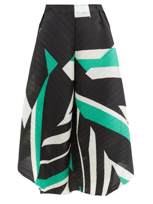 Matchesfashion.com Pleats Please Issey Miyake - Geometric-print Technical-pleated Culottes - Womens - Green White