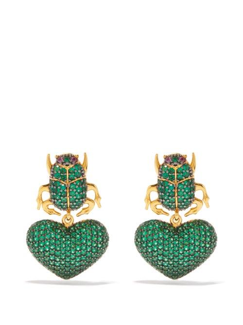 Ladies Jewellery Begum Khan - Scarab My Love Mini 24kt Gold-plated Earrings - Womens - Green