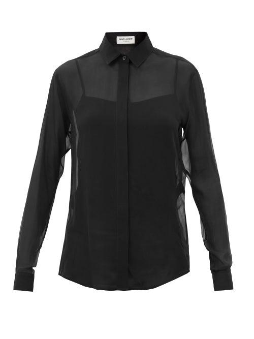 Saint Laurent - Semi-sheer Silk-chiffon Blouse - Womens - Black