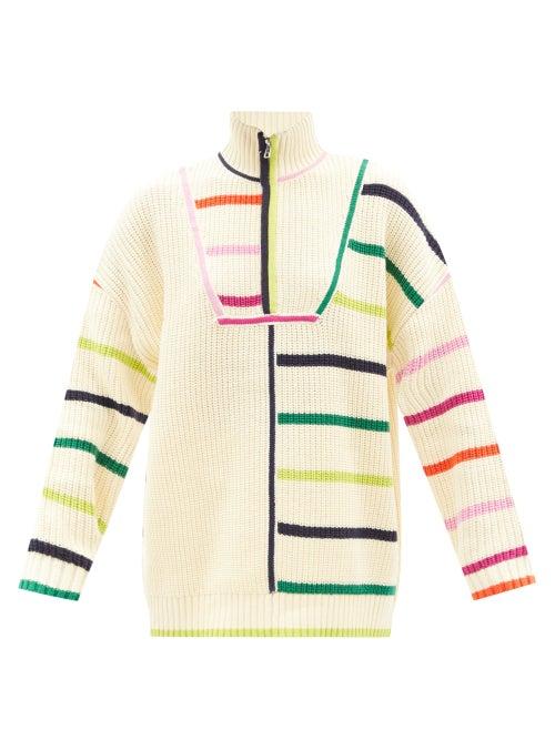 Staud - Hampton Striped Chunky-knit Cotton-blend Sweater - Womens - Cream Multi