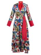 Matchesfashion.com F.r.s - For Restless Sleepers - Hydros Floral Print Satin Wrap Dress - Womens - Blue Multi