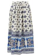 Matchesfashion.com Le Sirenuse, Positano - Jane Star-print Cotton-poplin Skirt - Womens - Blue Print