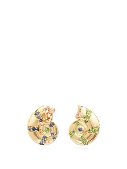 Matchesfashion.com Bibi Van Der Velden - Poseidon's Getaway 18kt Gold & Sapphire Earrings - Womens - Gold