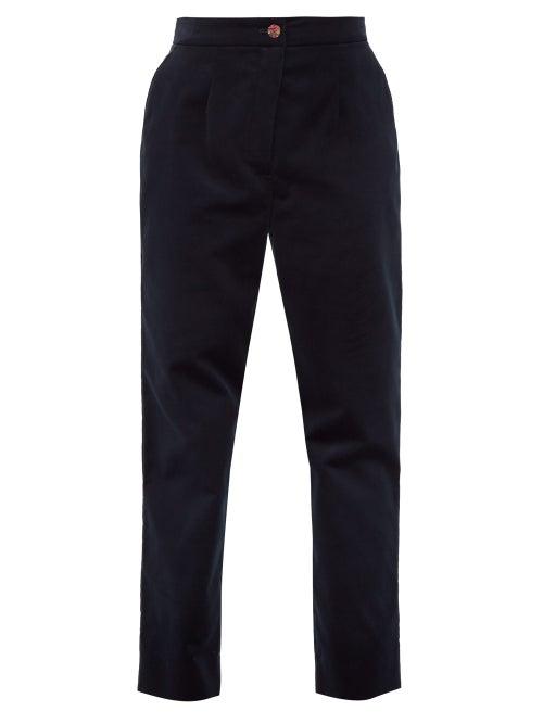 Matchesfashion.com Dolce & Gabbana - High Rise Velvet Trousers - Womens - Dark Blue