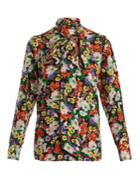 Gucci Tie-neck Floral-print Silk Shirt