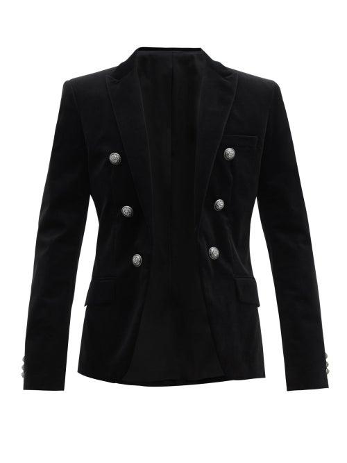 Matchesfashion.com Balmain - Double Breasted Velvet Blazer - Mens - Black