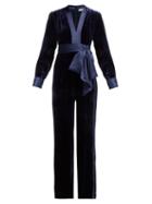 Matchesfashion.com Diane Von Furstenberg - Claude Satin Trimmed Velvet Jumpsuit - Womens - Navy