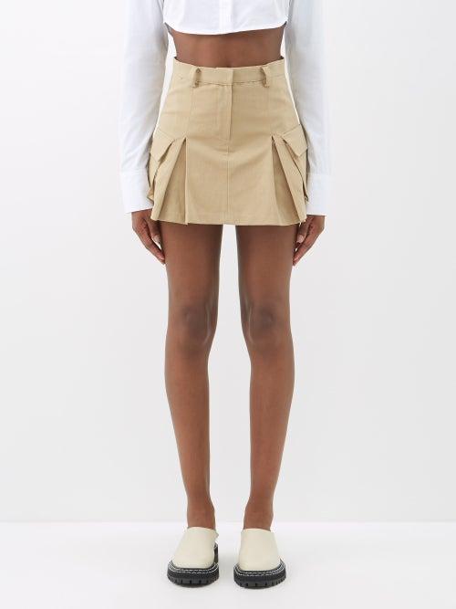 The Frankie Shop - Audrey Pleated Cotton Mini Skirt - Womens - Beige