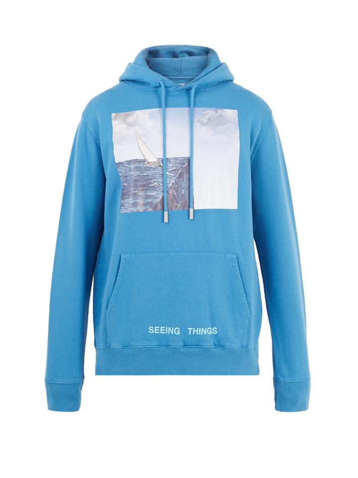 Off-white Sea-print Hooded Cotton Sweatshirt