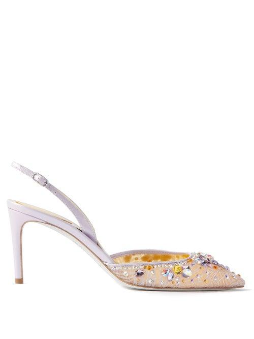 Rene Caovilla - Hina Embellished-lace Point-toe Slingback Pumps - Womens - Purple Multi