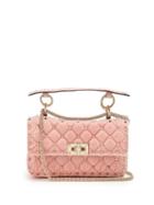 Matchesfashion.com Valentino - Rockstud Spike Small Quilted Velvet Shoulder Bag - Womens - Light Pink