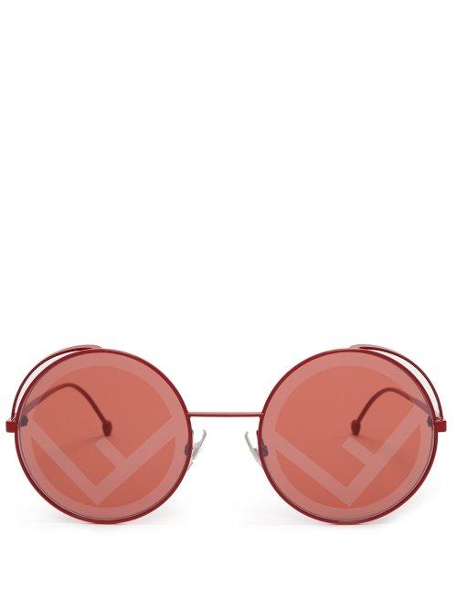Matchesfashion.com Fendi - Fendirama Rounded Frame Metal Sunglasses - Womens - Red