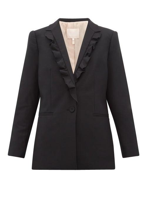 Matchesfashion.com Rebecca Taylor - Ruffled Lapel Twill Blazer - Womens - Black