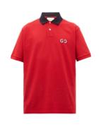 Matchesfashion.com Gucci - Logo Embroidered Cotton Blend Piqu Polo Shirt - Mens - Red