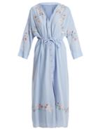 Vilshenko Elishia Embroidered V-neck Mid-length Silk Dress