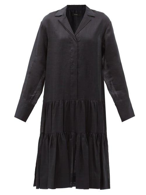 Matchesfashion.com Joseph - Dan Tiered Ramie-voile Shirt Dress - Womens - Black