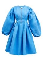 Alexander Mcqueen - Puff-sleeve Zipped Faille Dress - Womens - Blue