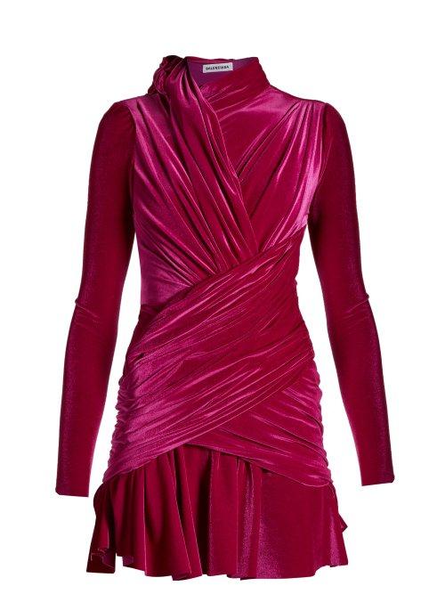 Matchesfashion.com Balenciaga - Draped Velvet Mini Dress - Womens - Dark Pink
