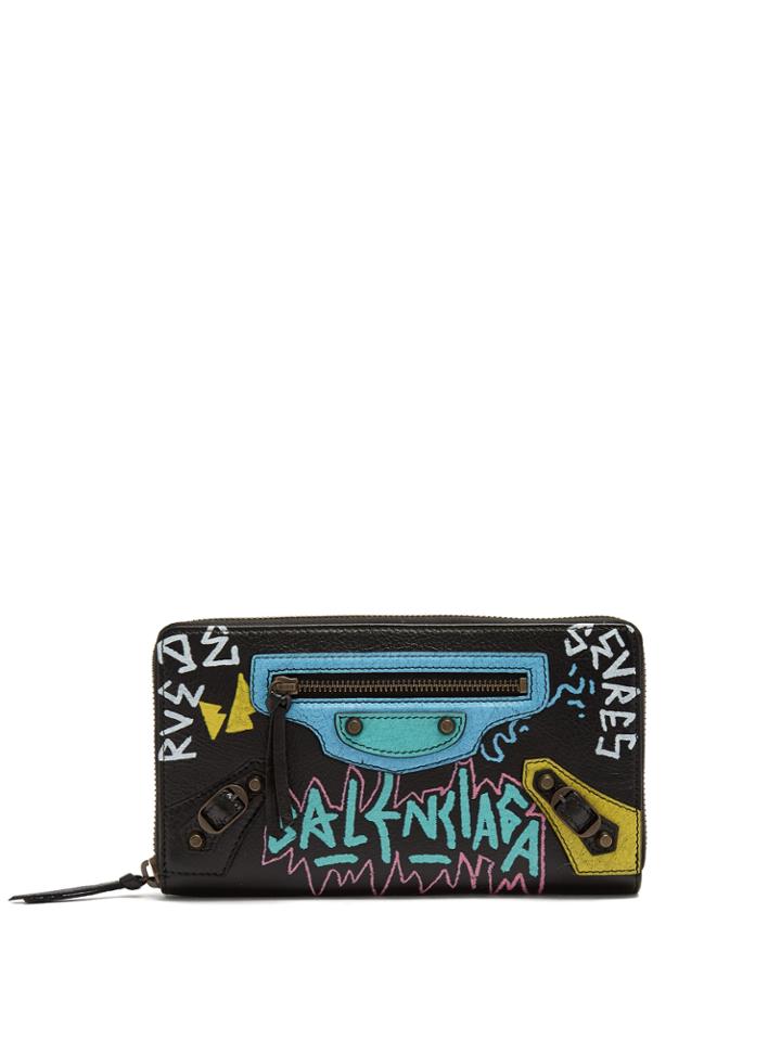 Balenciaga Continental Graffiti Zip-around Leather Wallet