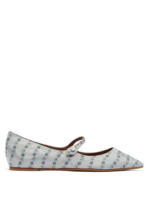 Matchesfashion.com Tabitha Simmons - Hermione Floral Jacquard Mary Jane Flats - Womens - Light Blue