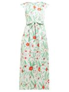 Matchesfashion.com Vika Gazinskaya - Belted Floral Print Satin Maxi Dress - Womens - Ivory Multi