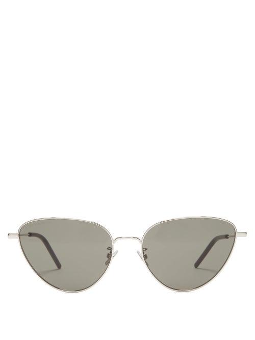 Matchesfashion.com Saint Laurent - Triangular Metal Sunglasses - Womens - Black Silver