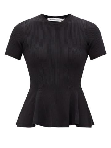 Another Tomorrow - Peplum-hem Ribbed-jersey Top - Womens - Black