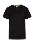 Matchesfashion.com Burberry - Logo Embroidered V Neck Cotton T Shirt - Mens - Black