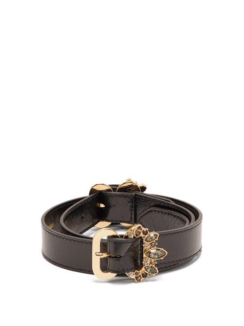 Matchesfashion.com Erdem - Crystal Embellished Double Buckle Leather Belt - Womens - Black