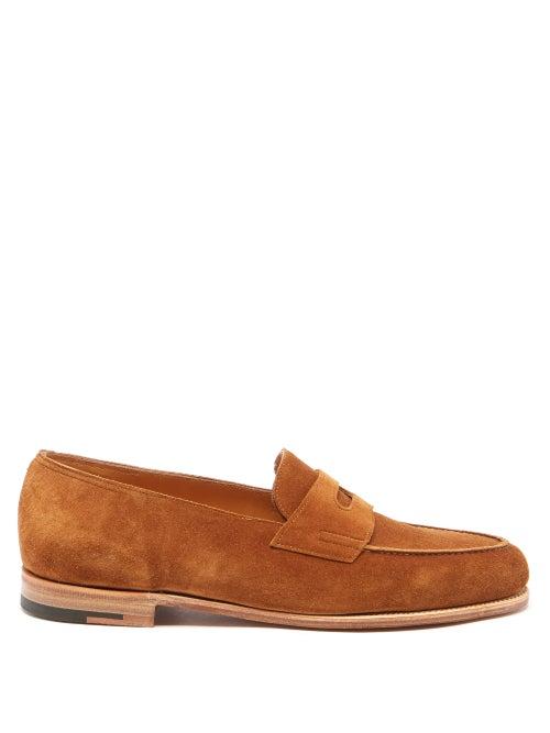 Matchesfashion.com John Lobb - Lopez Suede Penny Loafers - Mens - Dark Brown