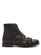 Matchesfashion.com Gucci - Web Strapped Leather Boots - Mens - Black Multi