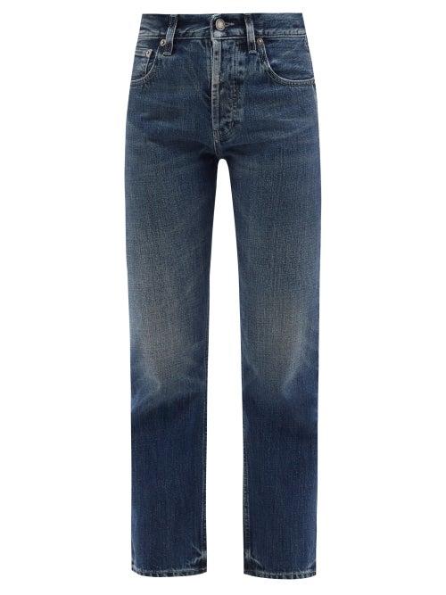 Ladies Rtw Saint Laurent - Distressed Straight-leg Jeans - Womens - Dark Denim