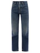 Ladies Rtw Saint Laurent - Distressed Straight-leg Jeans - Womens - Dark Denim