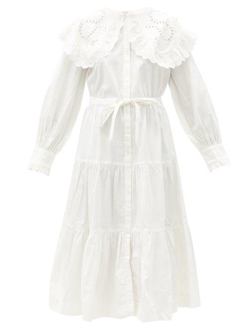 Matchesfashion.com Sea - Marina Broderie-anglaise Collar Cotton Shirt Dress - Womens - White