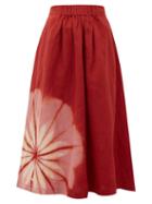 Matchesfashion.com Story Mfg - Todash Tie Dyed Organic Linen Blend Maxi Skirt - Womens - Burgundy Multi