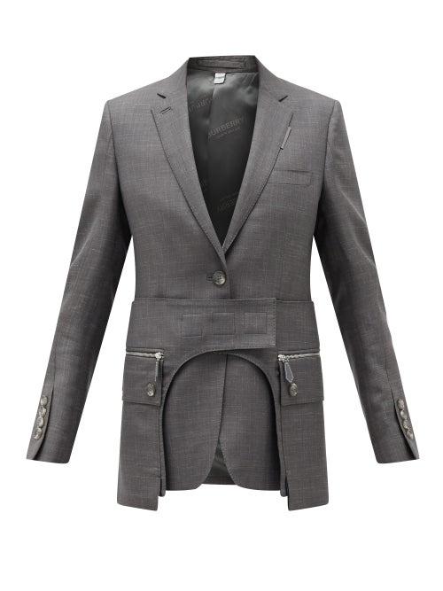 Matchesfashion.com Burberry - Single-breasted Cutout Wool-blend Jacket - Womens - Dark Grey