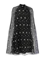 Erdem - Verdie Floral-embroidered Organza Cape Dress - Womens - Black Multi