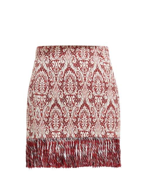 Matchesfashion.com Chlo - Tasselled Tapestry Cotton Blend Mini Skirt - Womens - Burgundy White