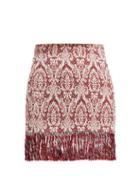 Matchesfashion.com Chlo - Tasselled Tapestry Cotton Blend Mini Skirt - Womens - Burgundy White