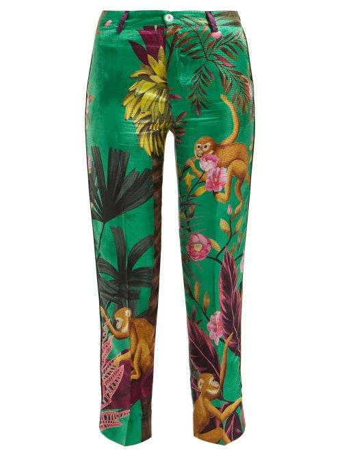 Matchesfashion.com F.r.s - For Restless Sleepers - Tartaro Palm And Monkey Print Twill Trousers - Womens - Green Multi