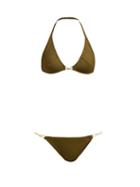 Matchesfashion.com Eres - Silky Metallic Trimmed Triangle Bikini Set - Womens - Khaki