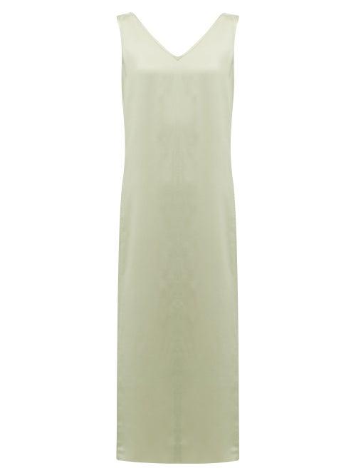 Matchesfashion.com Raey - High V Neck Silk Midi Dress - Womens - Light Green