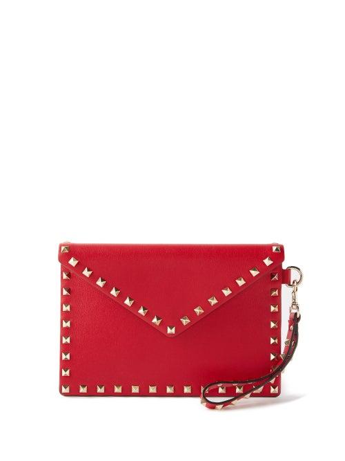 Valentino Garavani - Rockstud Leather Envelope Pouch - Womens - Red