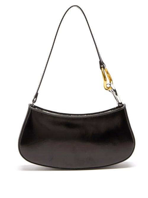 Staud - Ollie Polished-leather Shoulder Bag - Womens - Black
