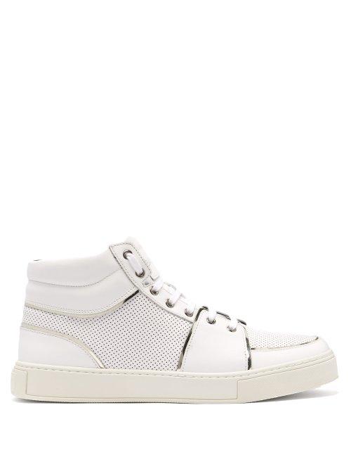 Matchesfashion.com Balmain - Perforated High Top Leather Trainers - Mens - White